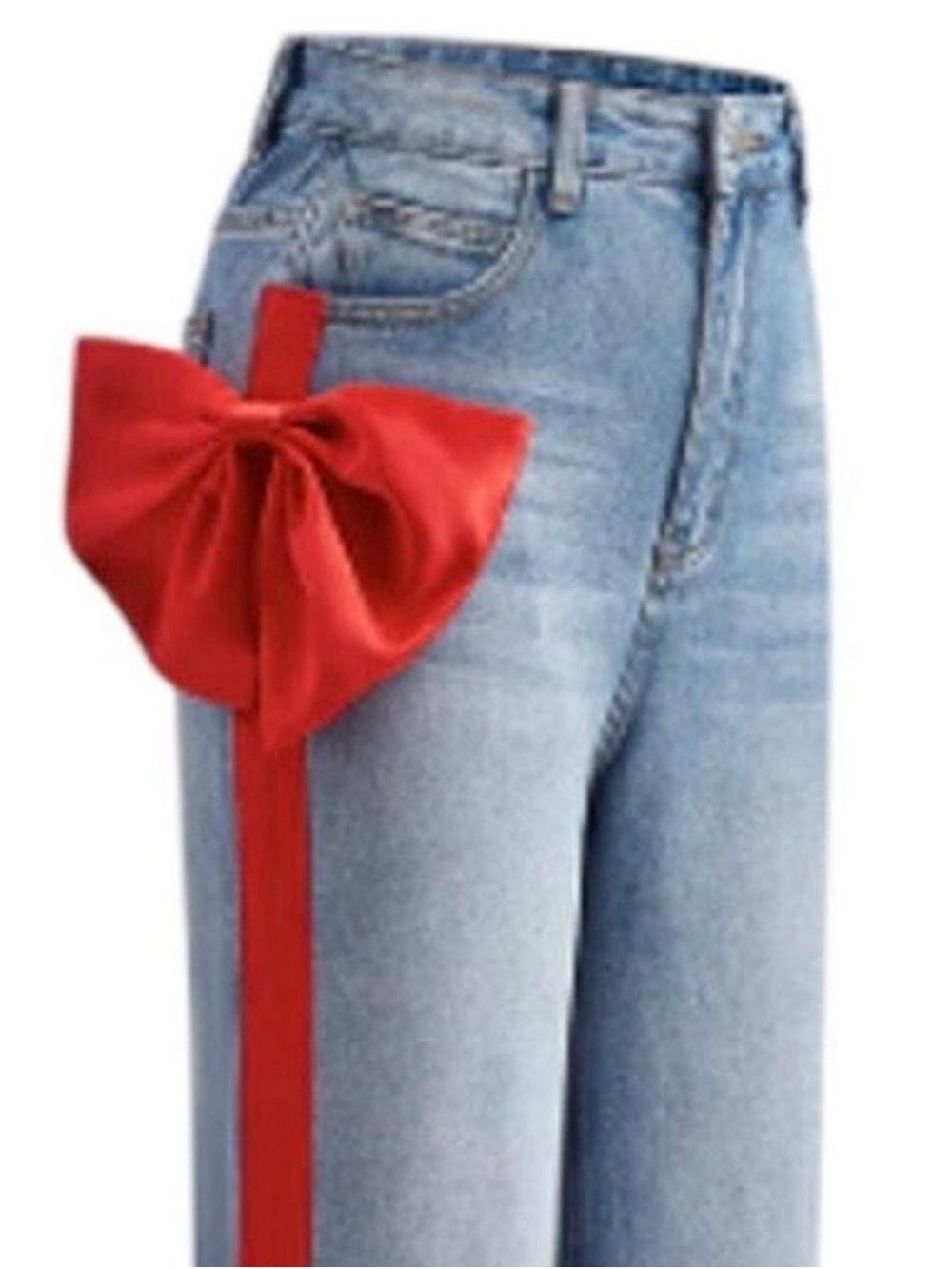 Micas brand Women’s Light Blue Jeans with Red Bow Accent